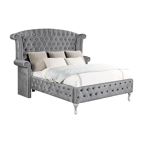 Grey Tufted Upholstered Eastern King Bed E494502