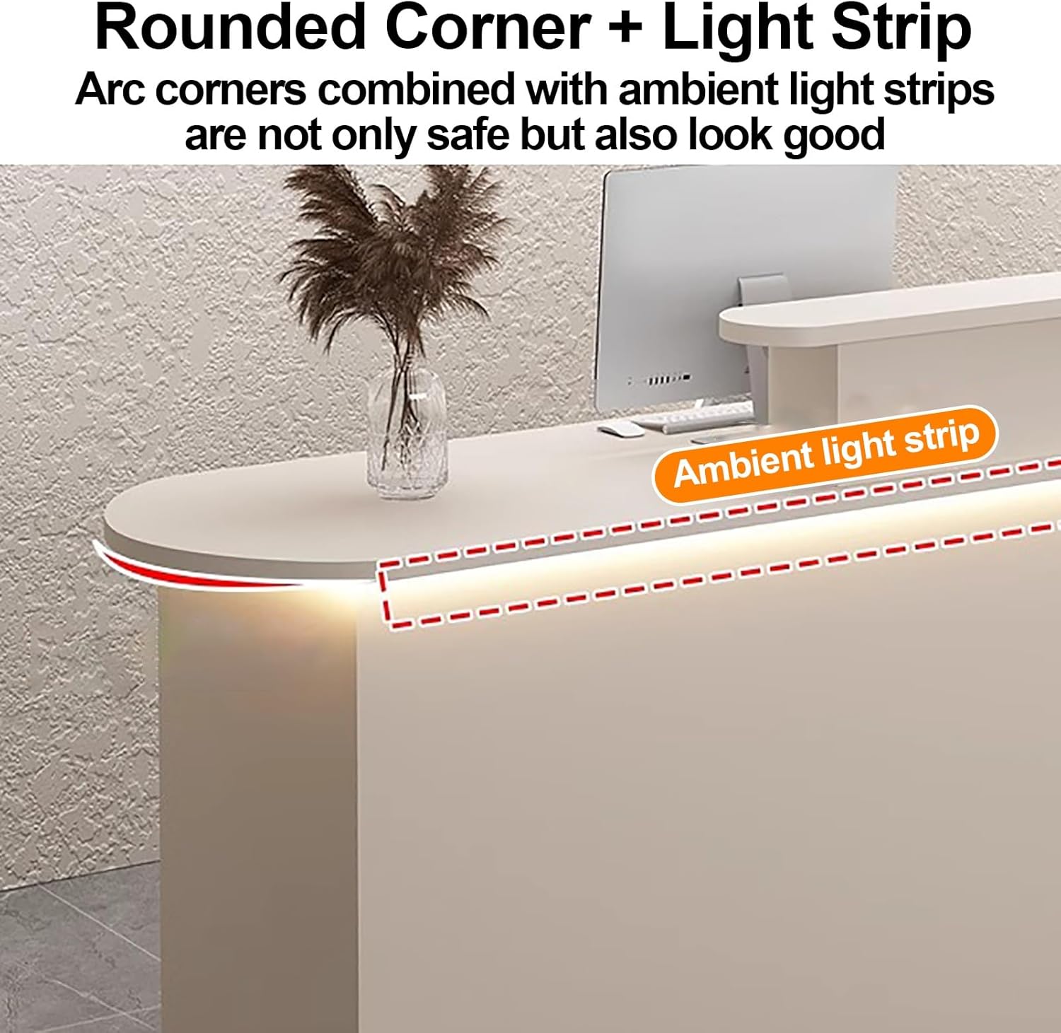Office Reception Counter Desk with LED Lights and Lockable Drawer C8081