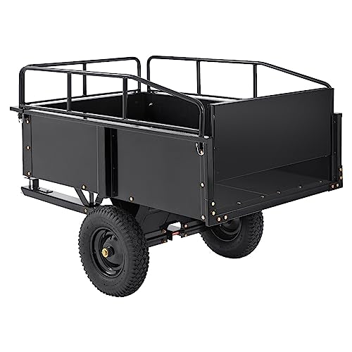 Heavy Duty Steel ATV Dump Cart, 750 lbs, 15 Cubic Feet Garden Utility with Removable Sides U9496