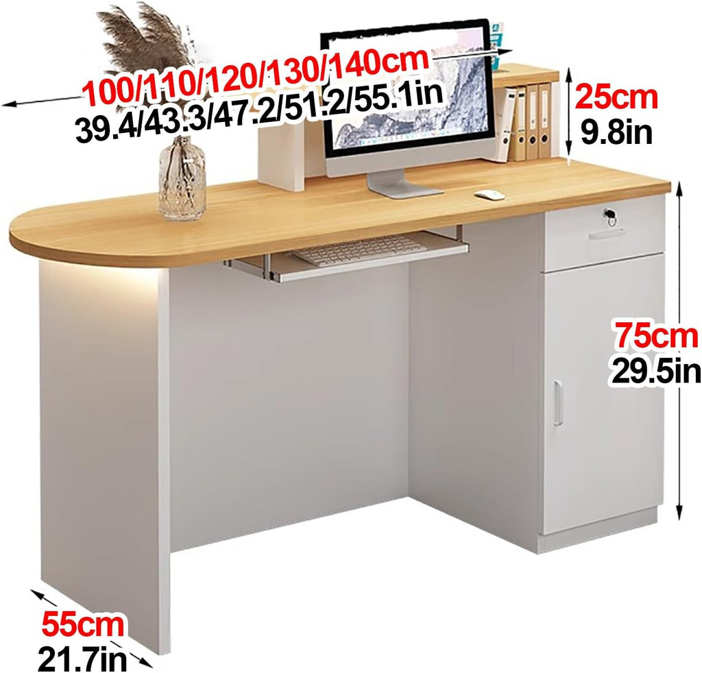 Office Reception Counter Desk with LED Lights and Lockable Drawer C8081