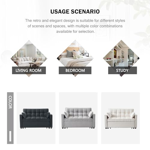 Grey 3 in 1 Convertible Sleeper Sofa Bed with Adjustable Backrest F3235