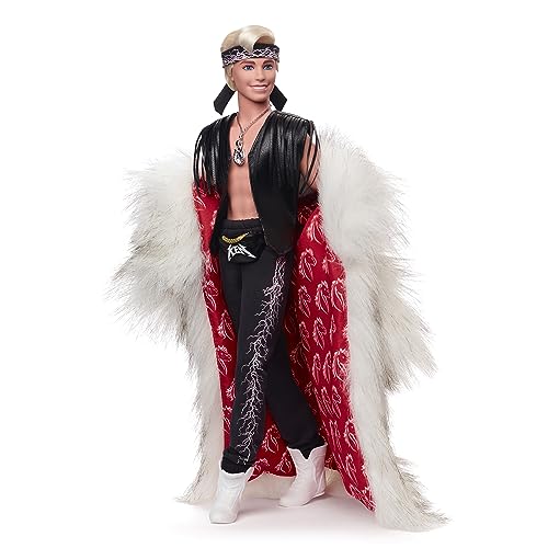 Collectible Ken Doll with Faux Fur Coat and Black Fringe Vest Y891912