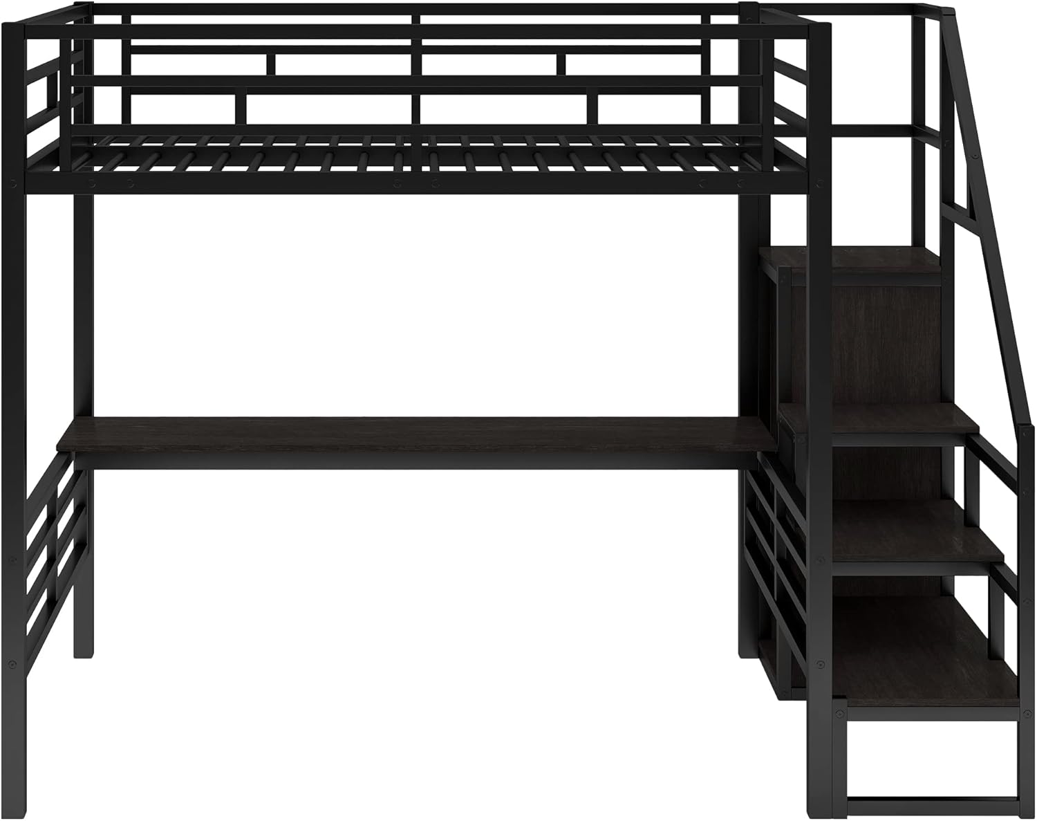 Black Full Size Metal Loft Bed with Desk and Wardrobe P72499