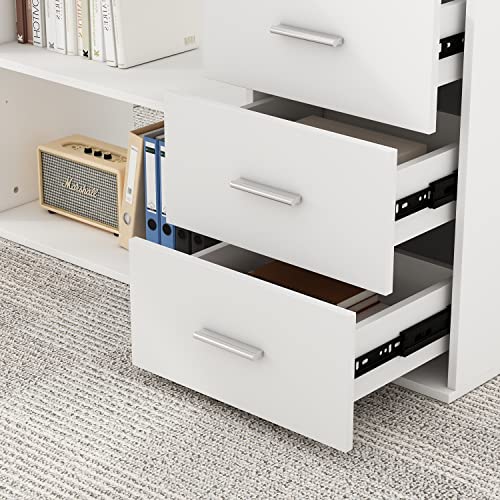 White L-Shaped Desk with Drawers and Shelves E680643