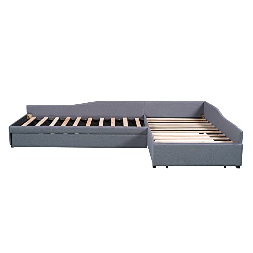 Gray Upholstered Twin Size Daybed with Trundle and Drawer N9407