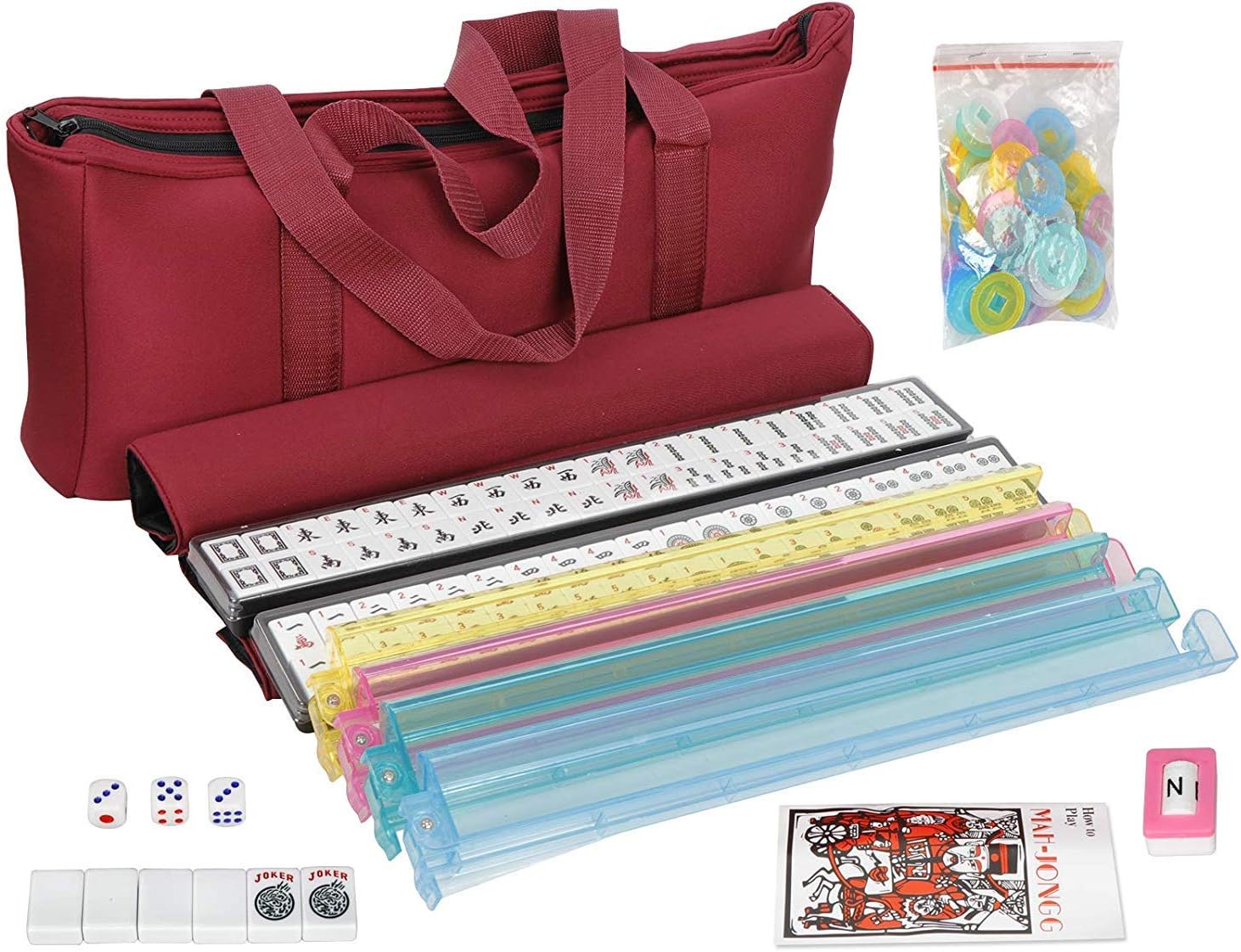 166 Tiles Complete Mahjong Set with Rack and Bag U3685