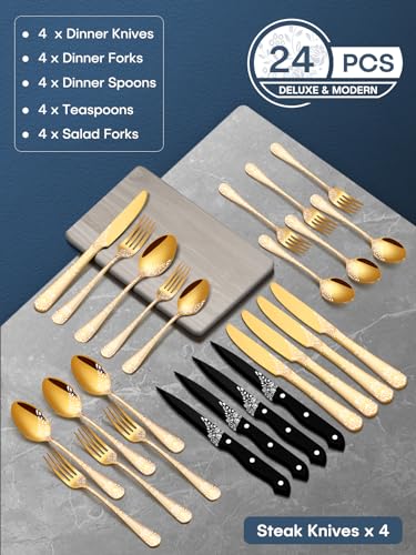 48-Piece Black Stainless Steel Flatware Set with Steak Knives A276277
