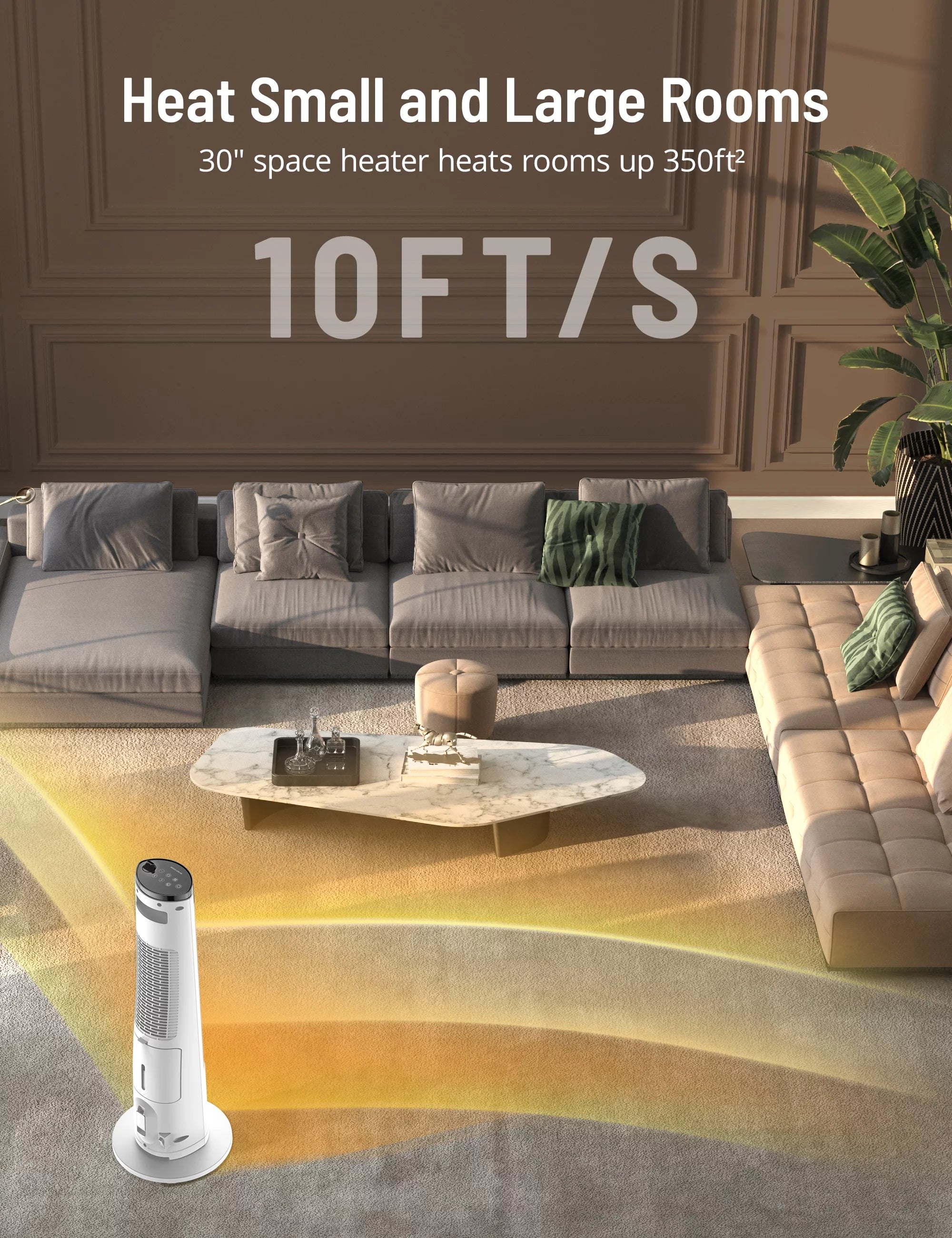 2-in-1 Tower Space Heater with Adjustable Thermostat, 3 Heat Levels, Mist, 1L Water Tank, 12H Timer M8010