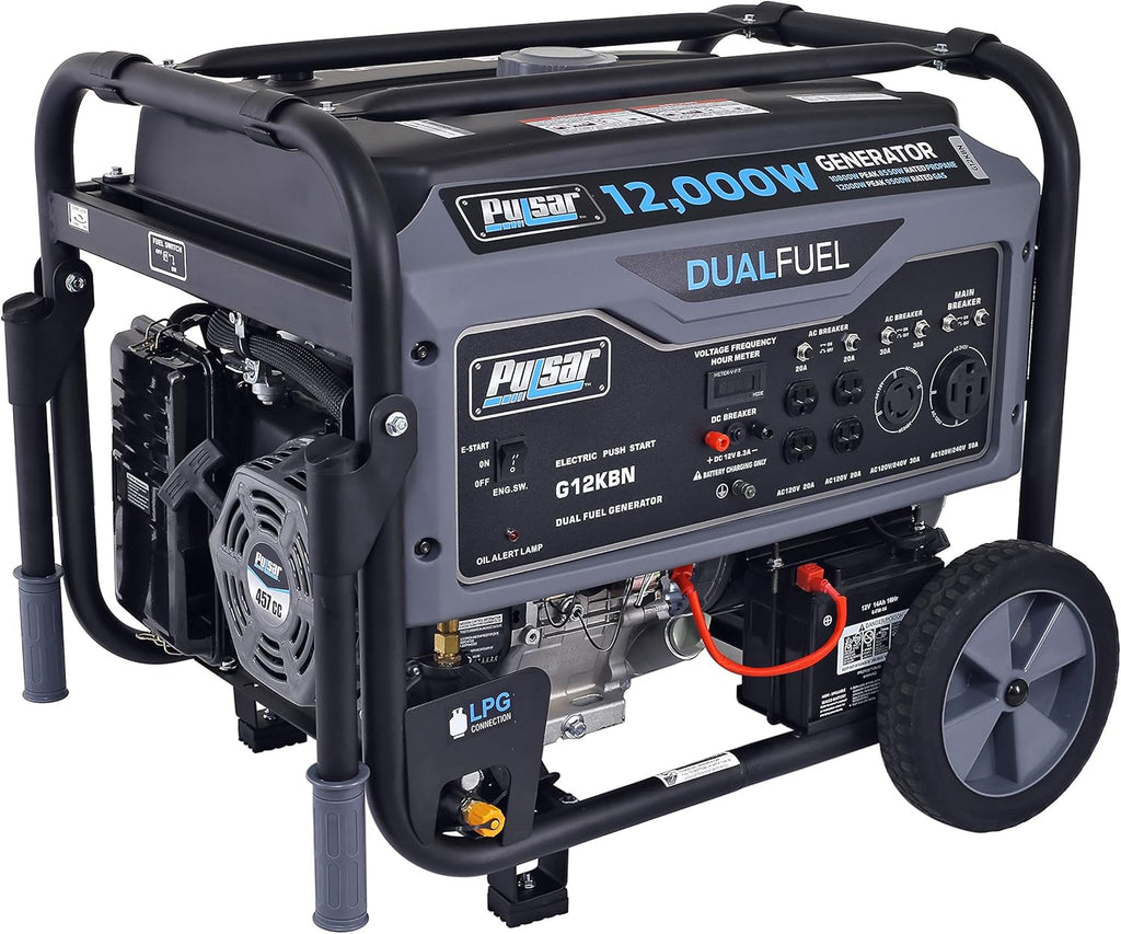 Heavy Duty Portable Dual Fuel Generator - 9500 Rated Watts & 12000 Peak Watts - Gas & LPG - Electric Start L2403