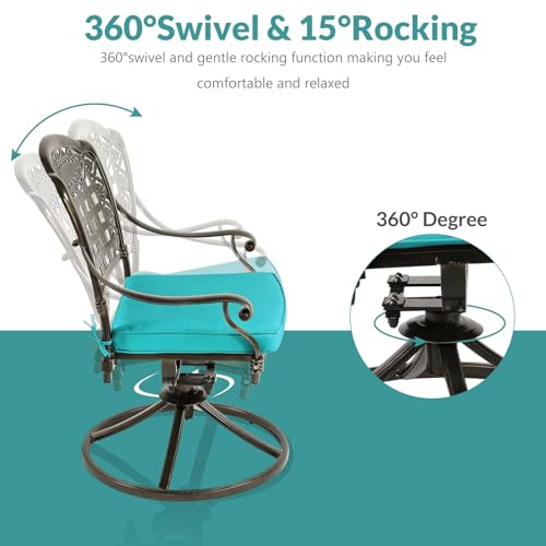 5-Piece Outdoor Cast Aluminum Patio Dining Set with 4 Cushions Swivel Rocker Chairs and Round Table S866688