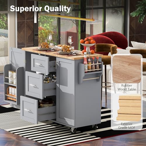Black Kitchen Cart with Wood Drop-Leaf Countertop, 2 Drawers, Adjustable Shelf M435689