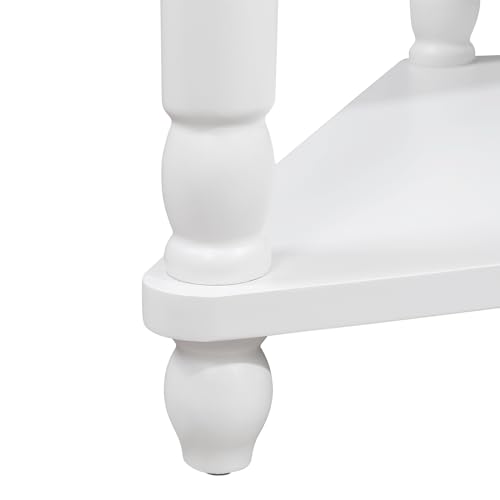 White 3-Tier Corner Shelf with Drawer and Solid Wood Legs G5323