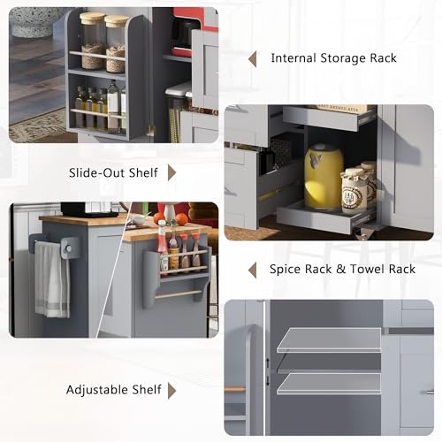 Black Kitchen Cart with Wood Drop-Leaf Countertop, 2 Drawers, Adjustable Shelf M435689