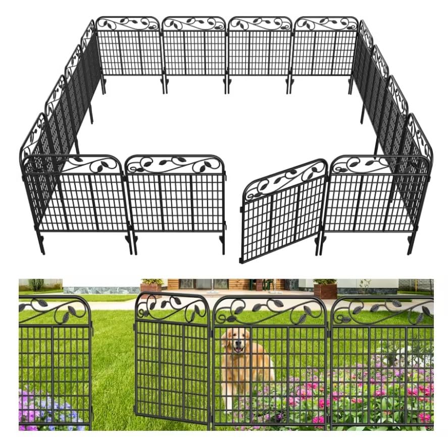 4 Pack 44inch High 12ft Long Black Decorative Garden Fence Panels H481587