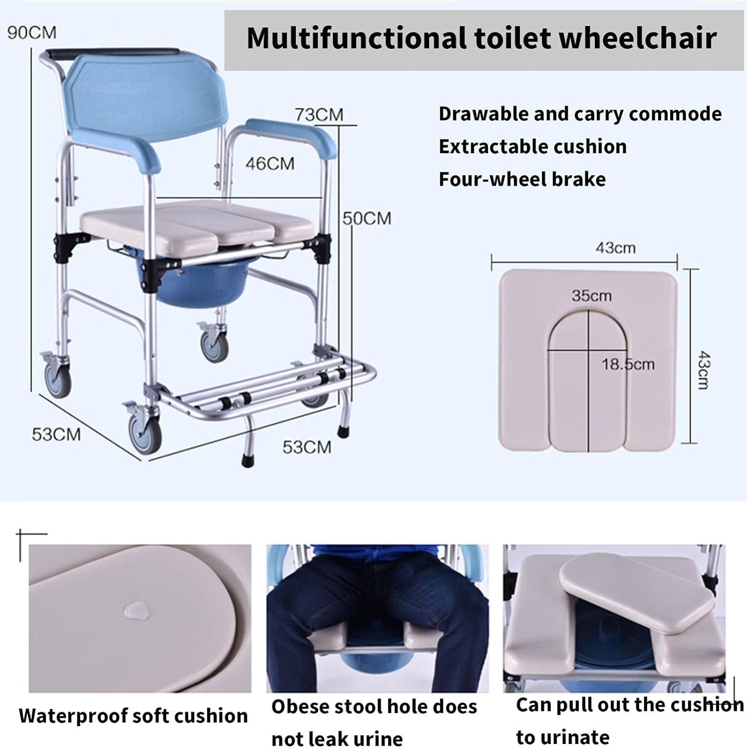Wheelchair Shower Commode Chair with Footrests K474652