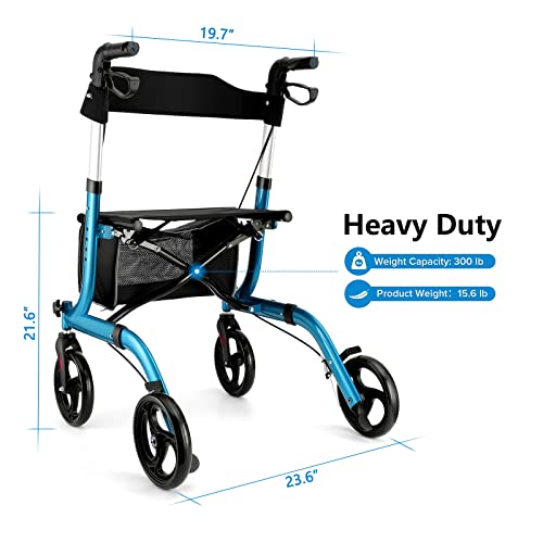 Champagne Lightweight Aluminium Folding Rollator Walker with Seat and 8-inch Wheels C2427