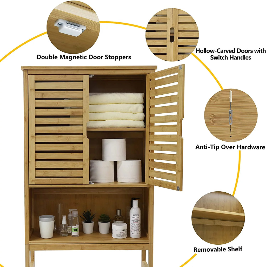 Bamboo Over-The-Toilet Storage Cabinet, Natural, 67''H x 24''W x 9''D D472