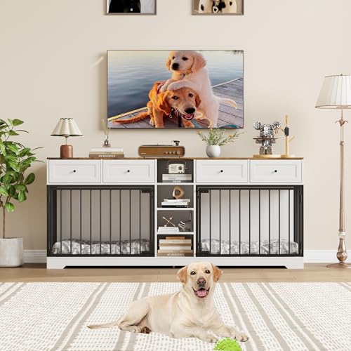 White Large Dog Crate with 4 Drawers and Shelves Y78297