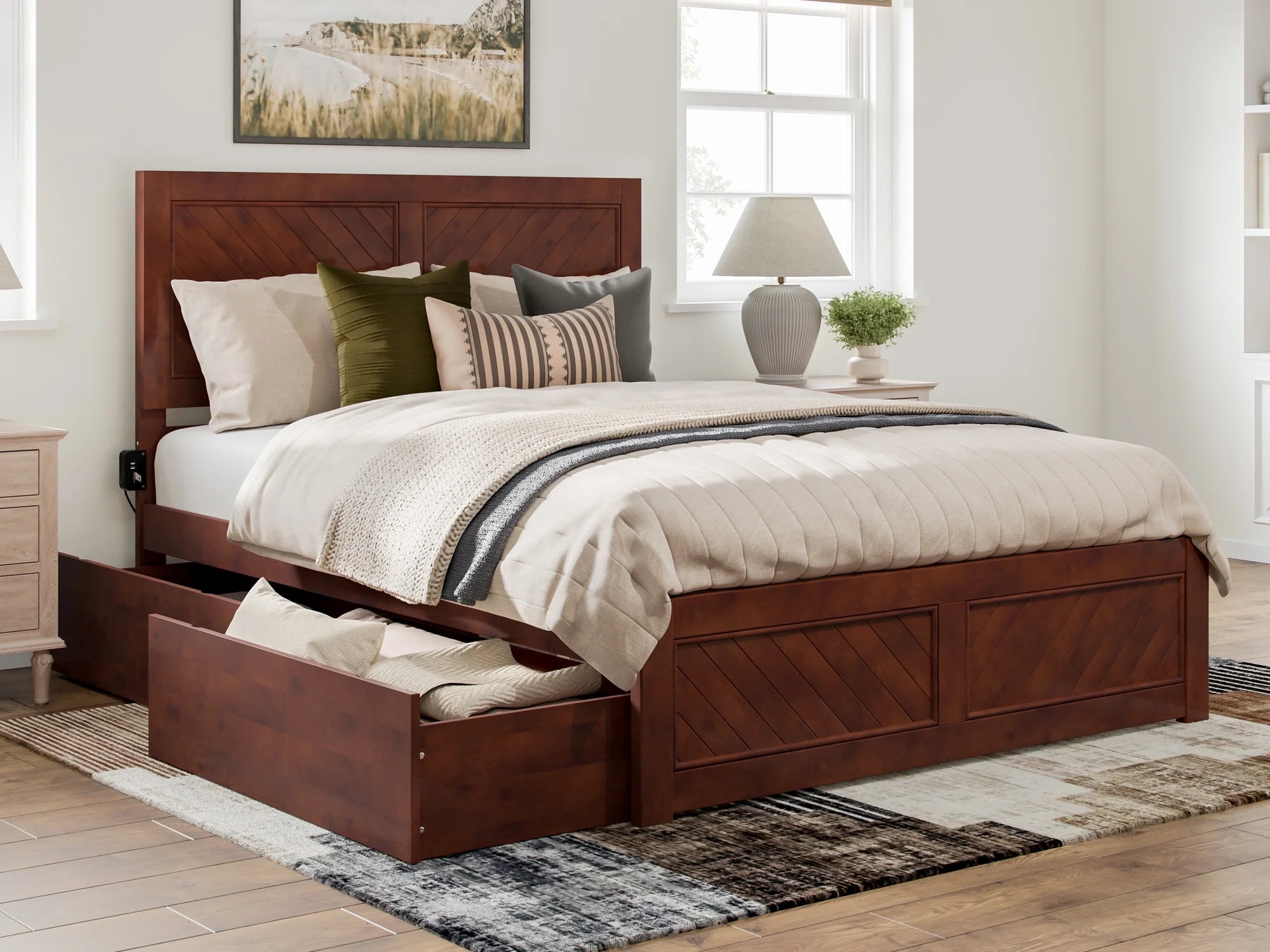 Queen Solid Wood Platform Bed with Storage Drawers P1237