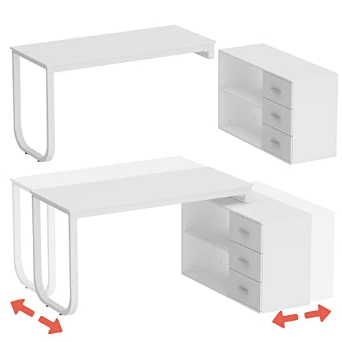 White L-Shaped Desk with Drawers and Shelves E680643