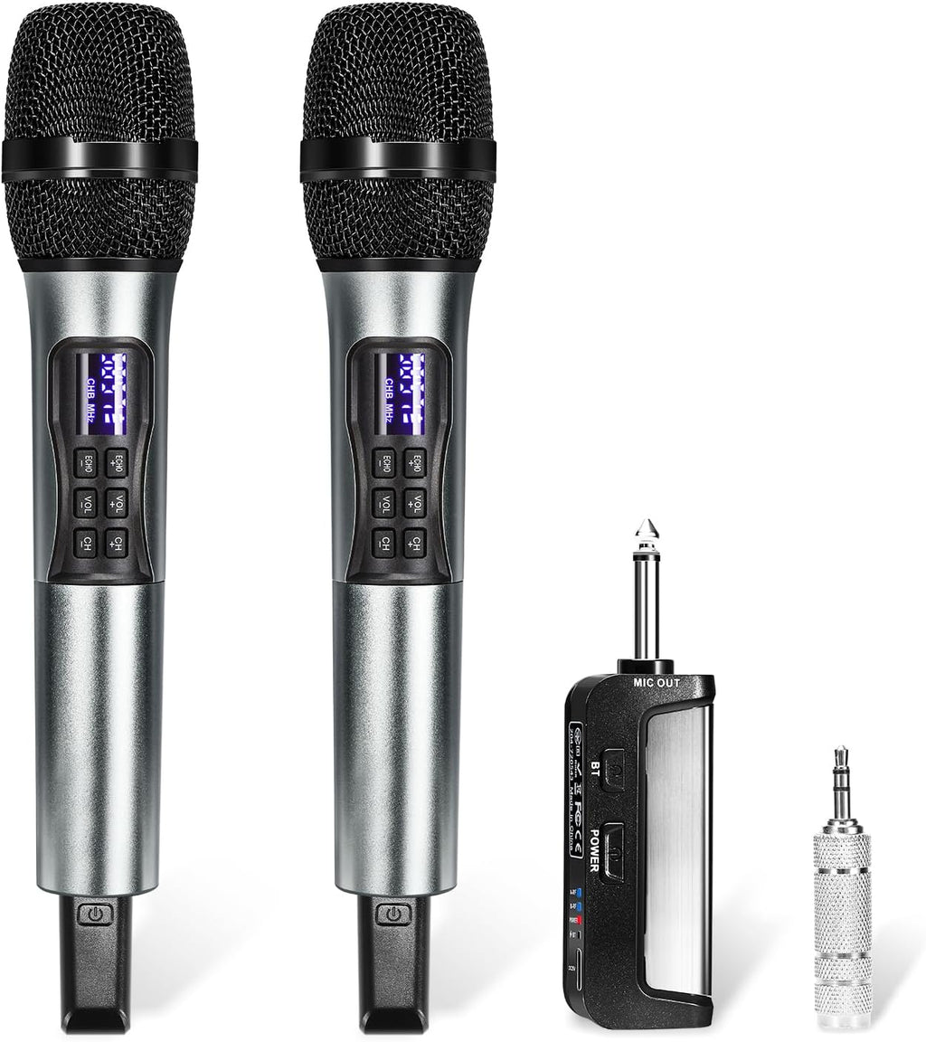 Wireless Handheld Dynamic Cordless Microphone with Rechargeable Bluetooth Receiver, UHF 200 FT Range, 6.5mm/3.5mm Output O430