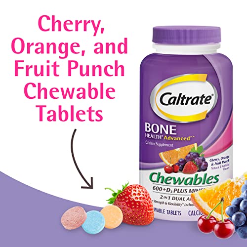 Caltrate Chewables 600 Plus D3 Plus Minerals Calcium Vitamin D Supplement, Cherry, Orange and Fruit Punch - 60 Count V27255