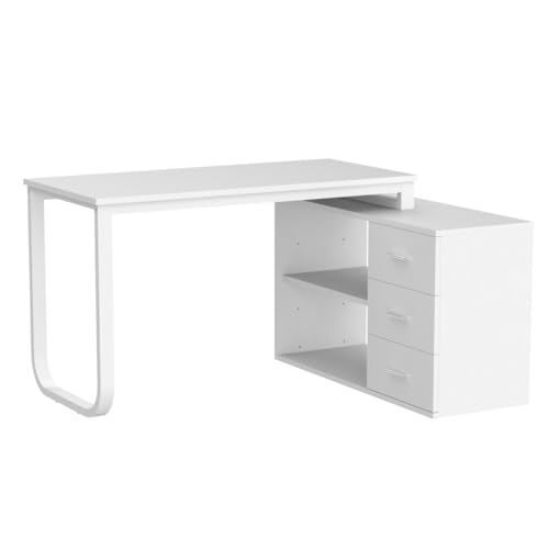 White L-Shaped Desk with Drawers and Shelves E680643