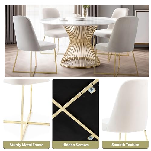 Ivory Velvet Accent Chairs Set of 2 with Gold Metal Legs M980