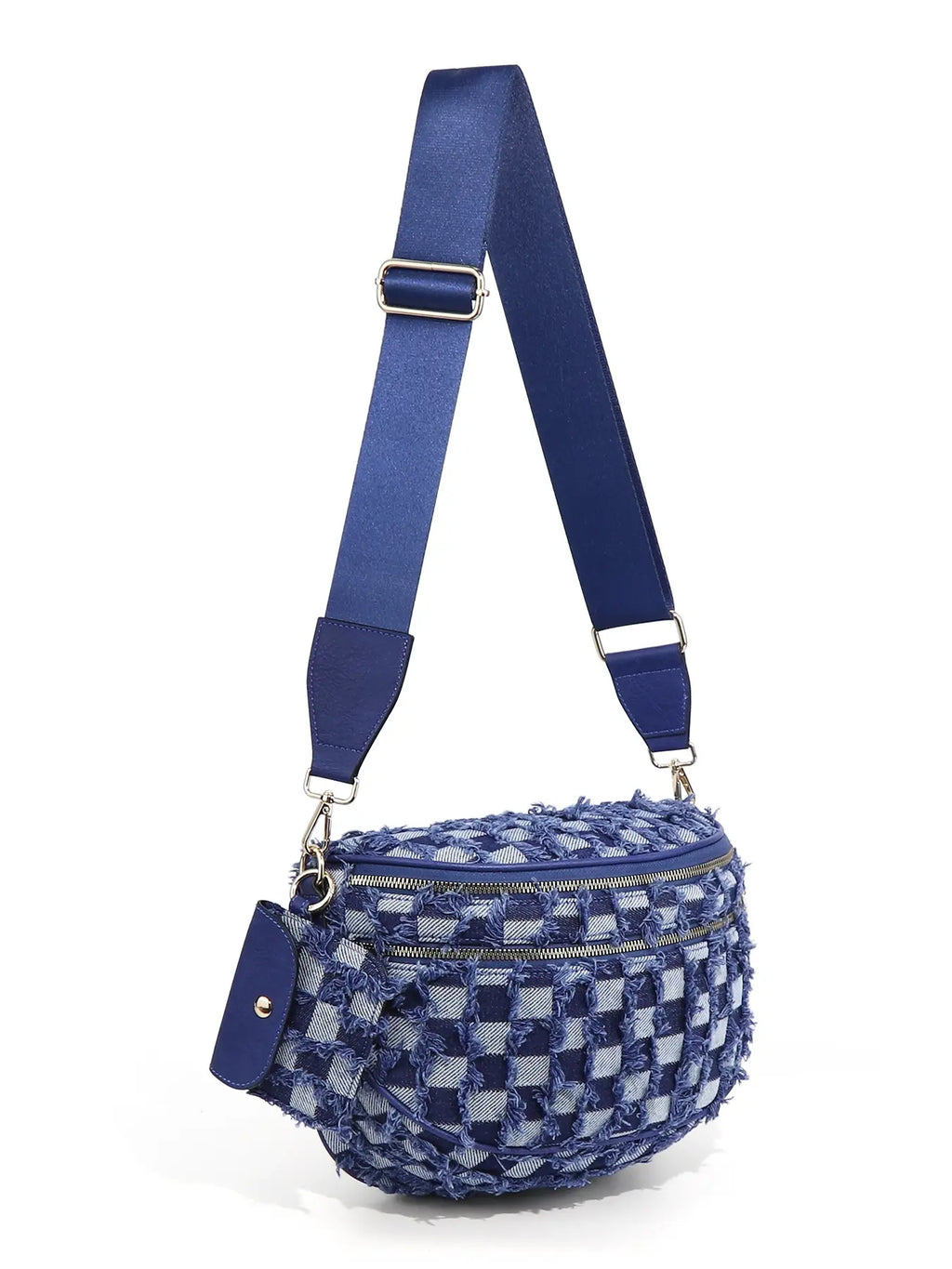 Ounamei Denim Checkered Crossbody Bag for Women | Large Capacity Sling Bum Bag with Mini Pouch