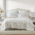 Queen Quilt Set, Reversible Floral Cotton Bedding with Matching Shams T74514