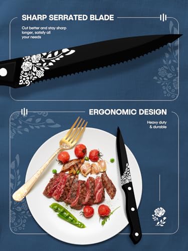 48-Piece Black Stainless Steel Flatware Set with Steak Knives A276277
