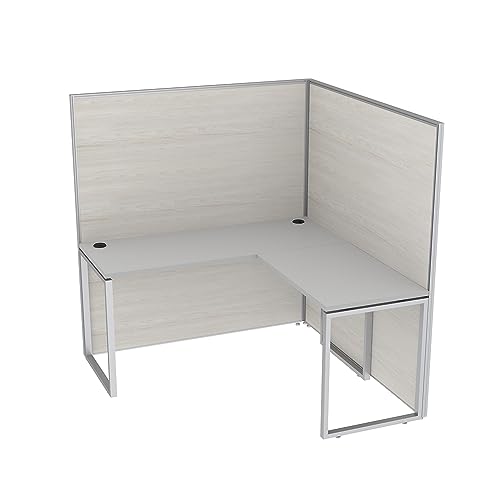 White Single L-Shaped Cubicle Workstation with Storage S9929