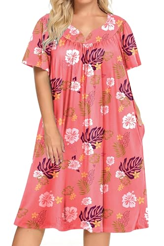 Plus Size Short Sleeve Mumu Dress with Pockets B5796