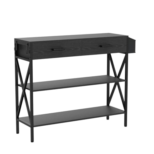 Black Console Table with 2 Drawers and 3 Tier Storage Shelves K977925