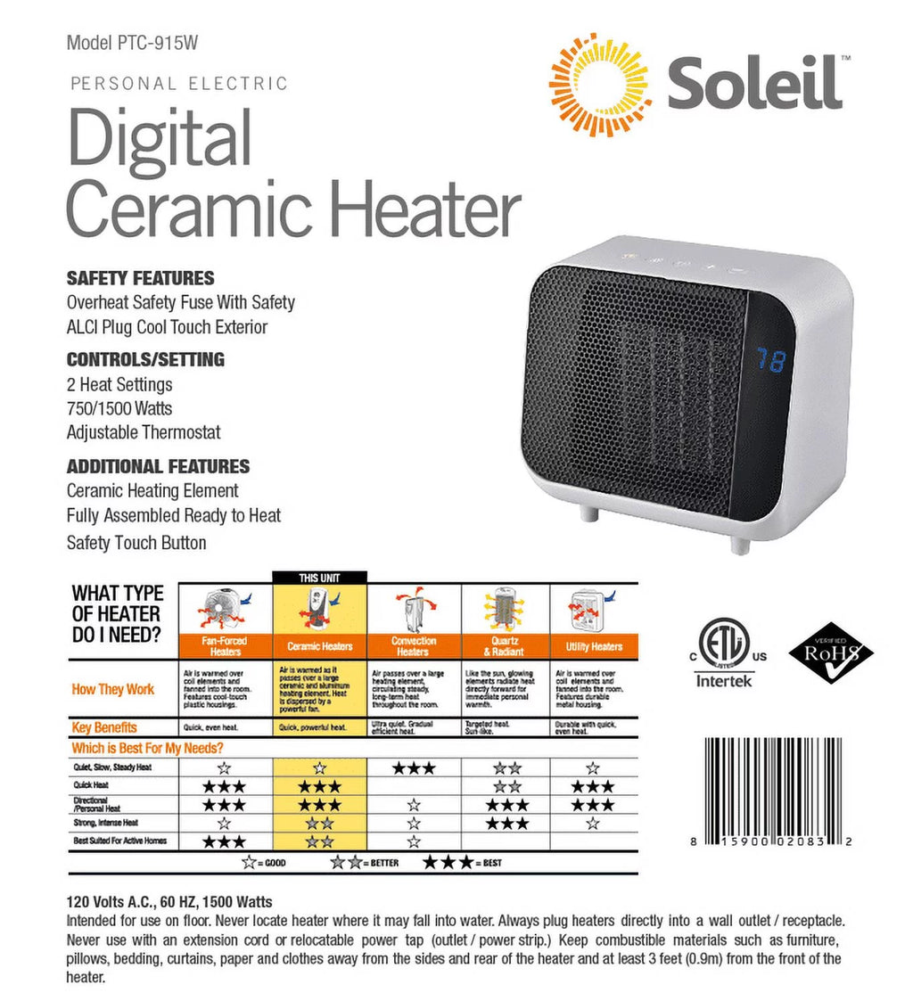 White Electric Ceramic Heater 1500W S501