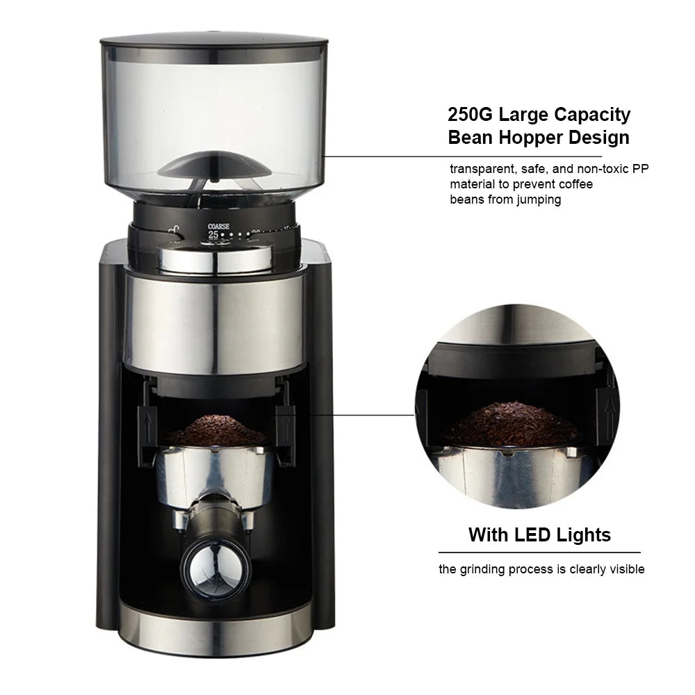 Black Electric Burr Grinder for Coffee Beans 25 Grind Settings 2-12 Cups Capacity X7099