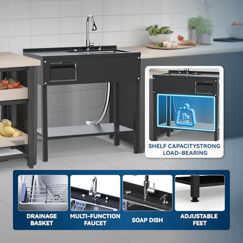 36" Stainless Steel Freestanding Utility Sink with Drawer P952