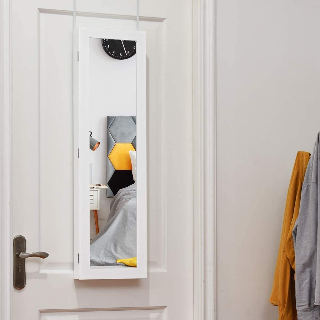 Wall Mounted Jewelry Armoire with Full-Length Mirror, 5 Shelves, 16 Hooks & 60 Ring Slots L5397