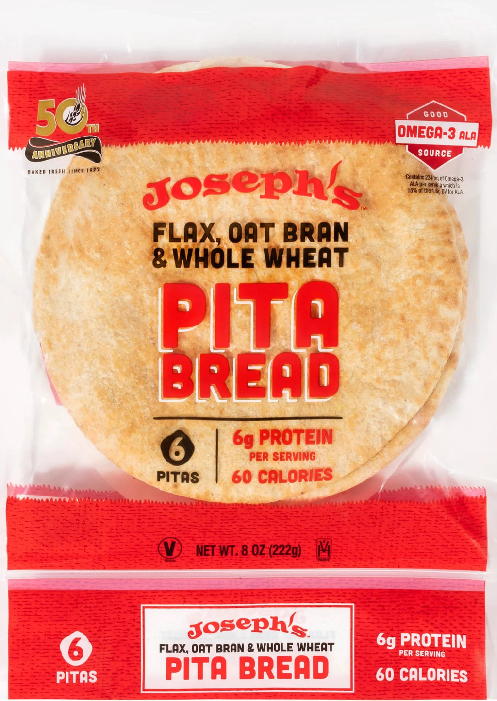 Low Net Carb Flax Pita Bread, 8 oz, 3 Pack, 18 Count F143