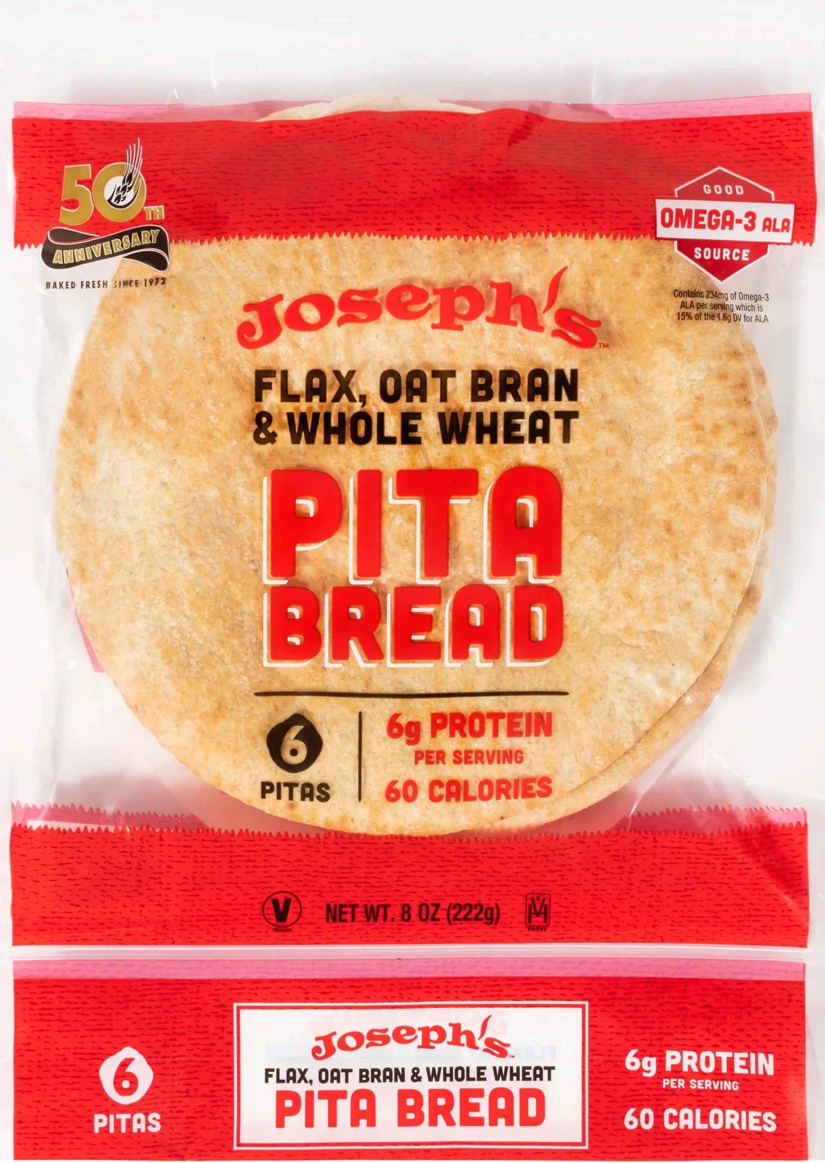 Low Net Carb Flax Pita Bread, 8 oz, 3 Pack, 18 Count F143