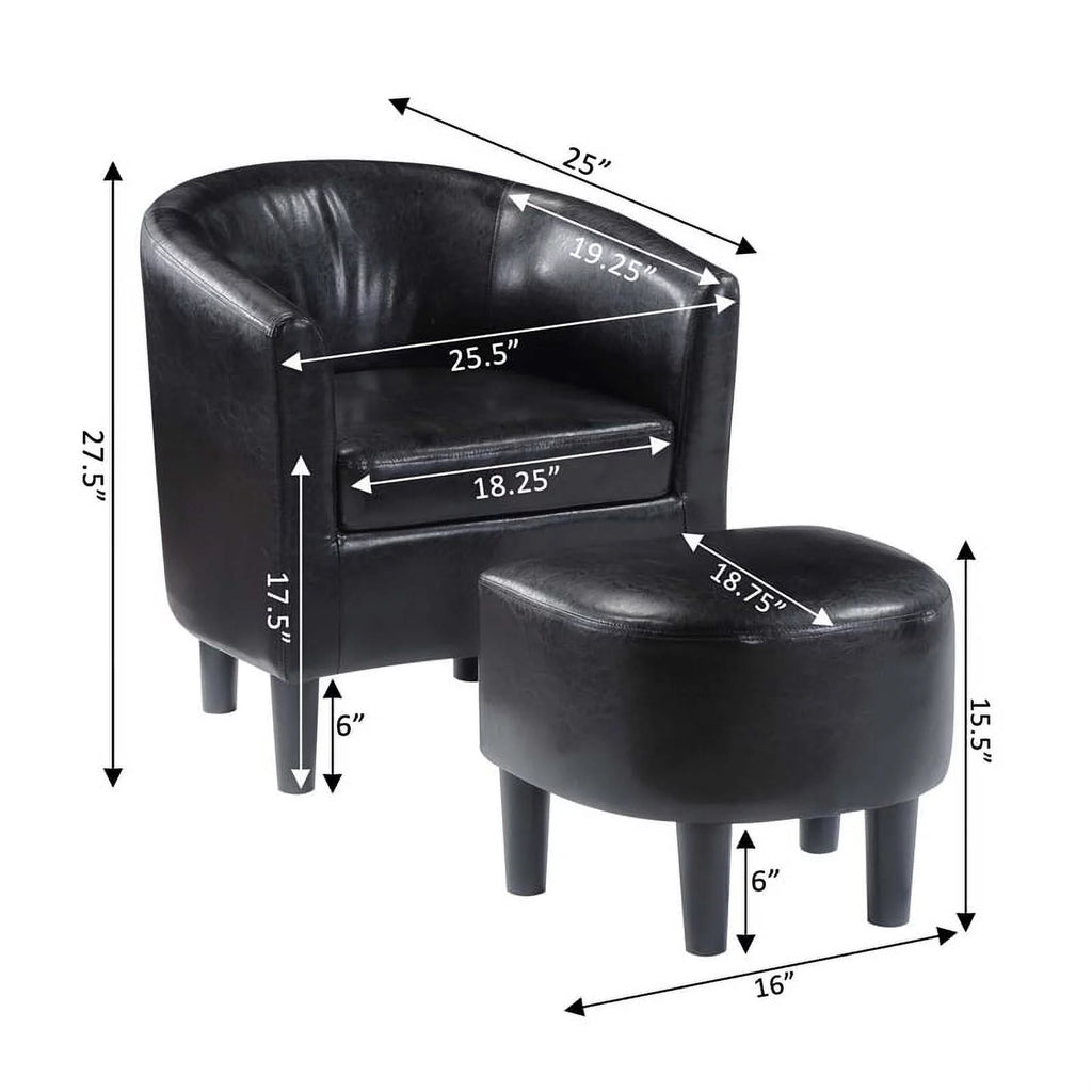 Contemporary Faux Leather Accent Chair with Ottoman in Black Z9531