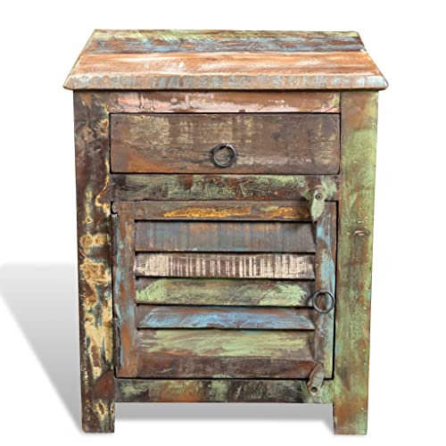 Brown Reclaimed Wood End Table with 1 Drawer 1 Door B76213