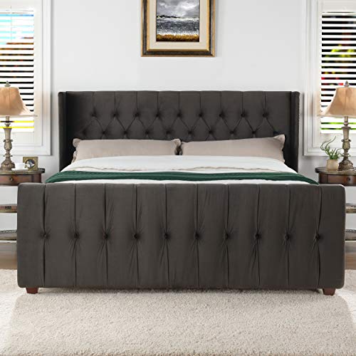 Silver Gray Queen Size Upholstered Bed Frame W62225
