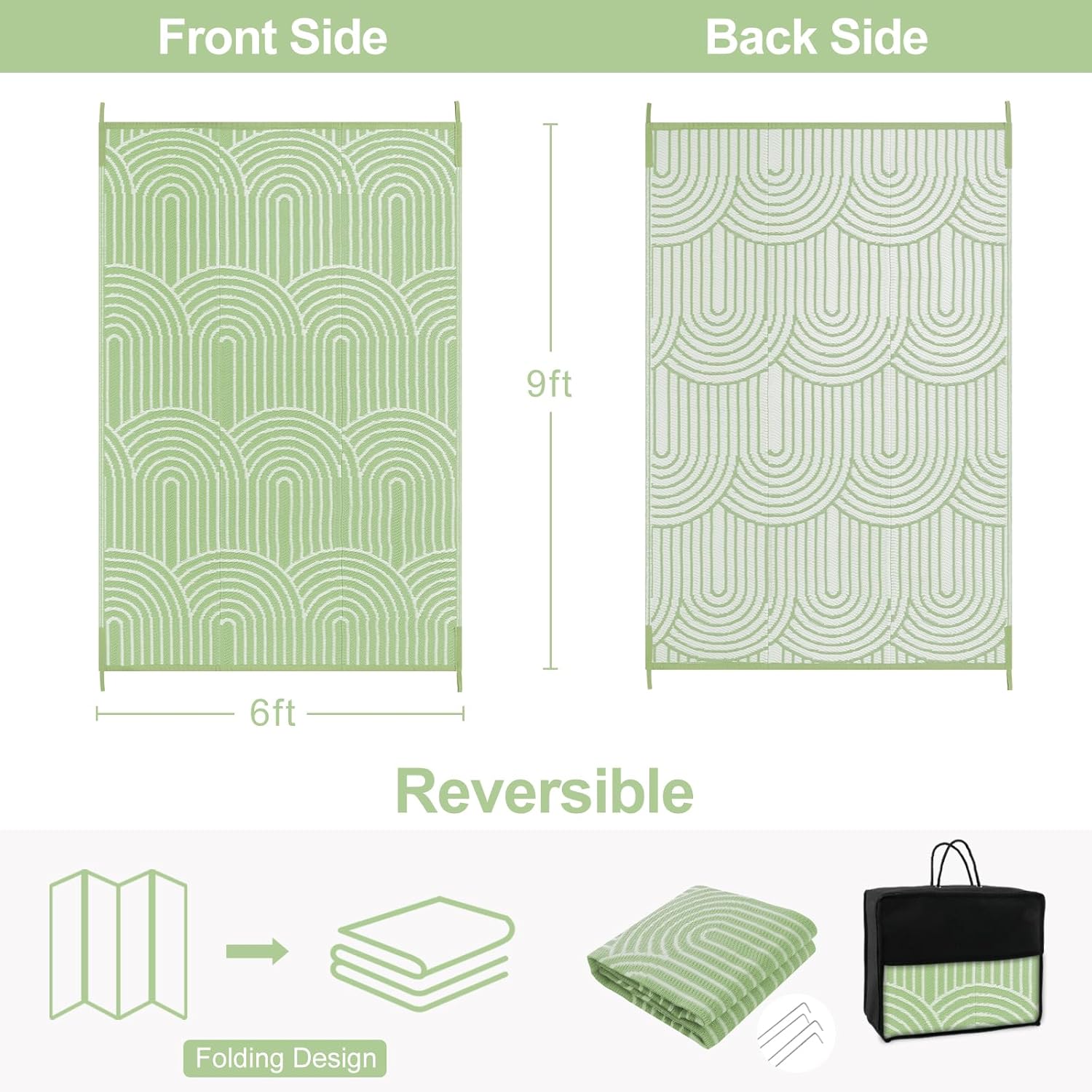 Rainbow Green 6x9 Outdoor Waterproof Plastic Straw Reversible Rug A10232