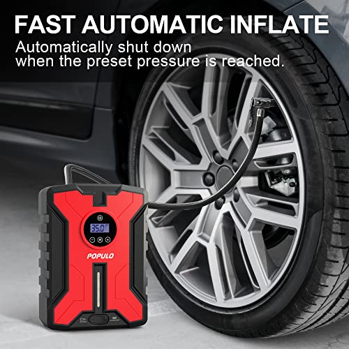 Dual-Power Cordless Tire Inflator Portable Air Compressor, 150PSI 12V Car DC Electric Air Pump with Digital Pressure Gauge Q30737