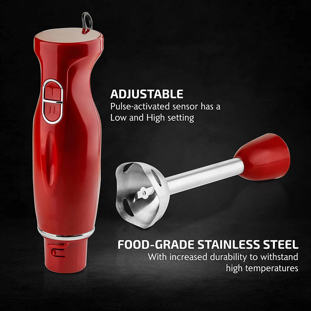 Red Electric Immersion Hand Blender 300 Watt with Stainless Steel Blades Z676763