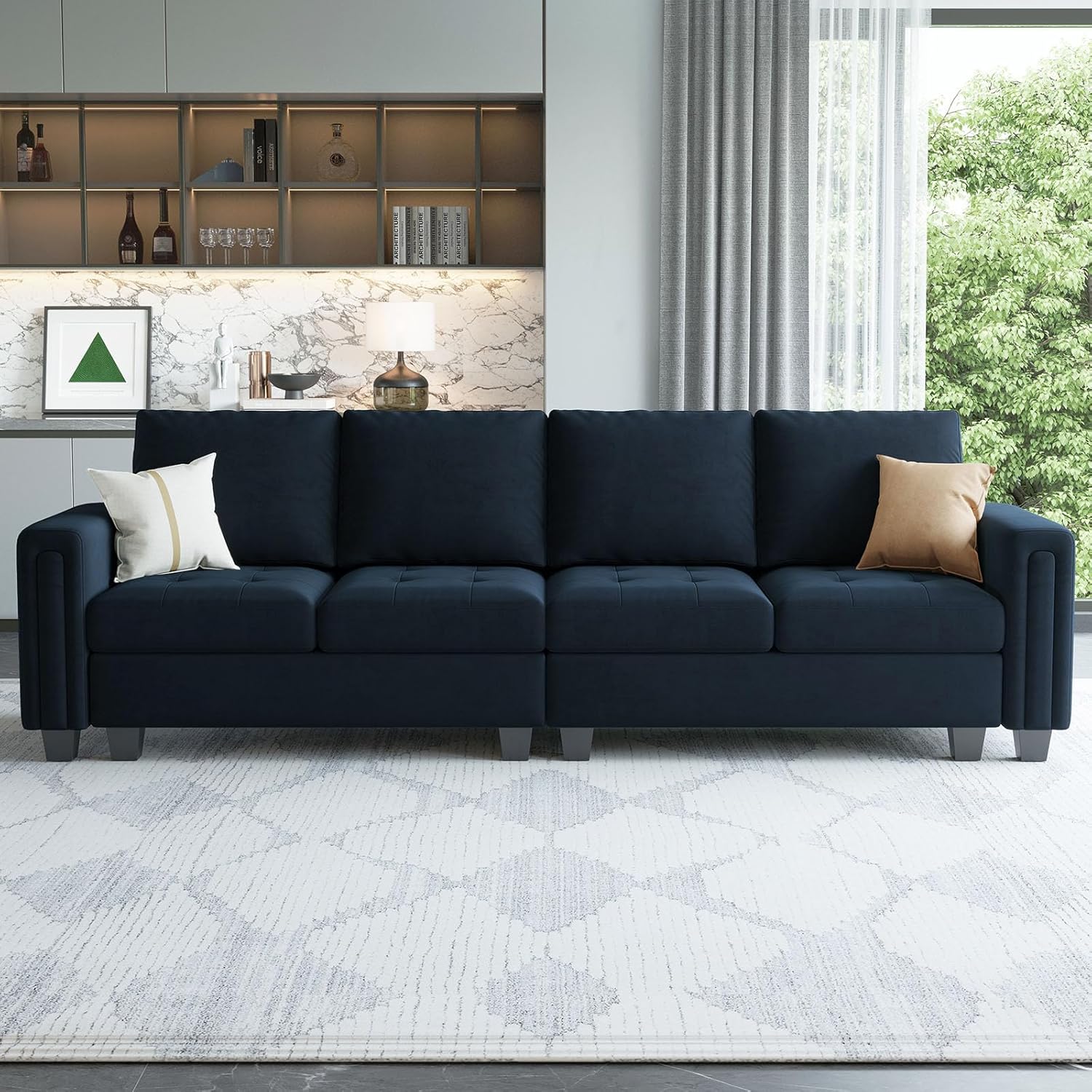 Blue Velvet Modular 4 Seat Sofa Couch Sectional C719332