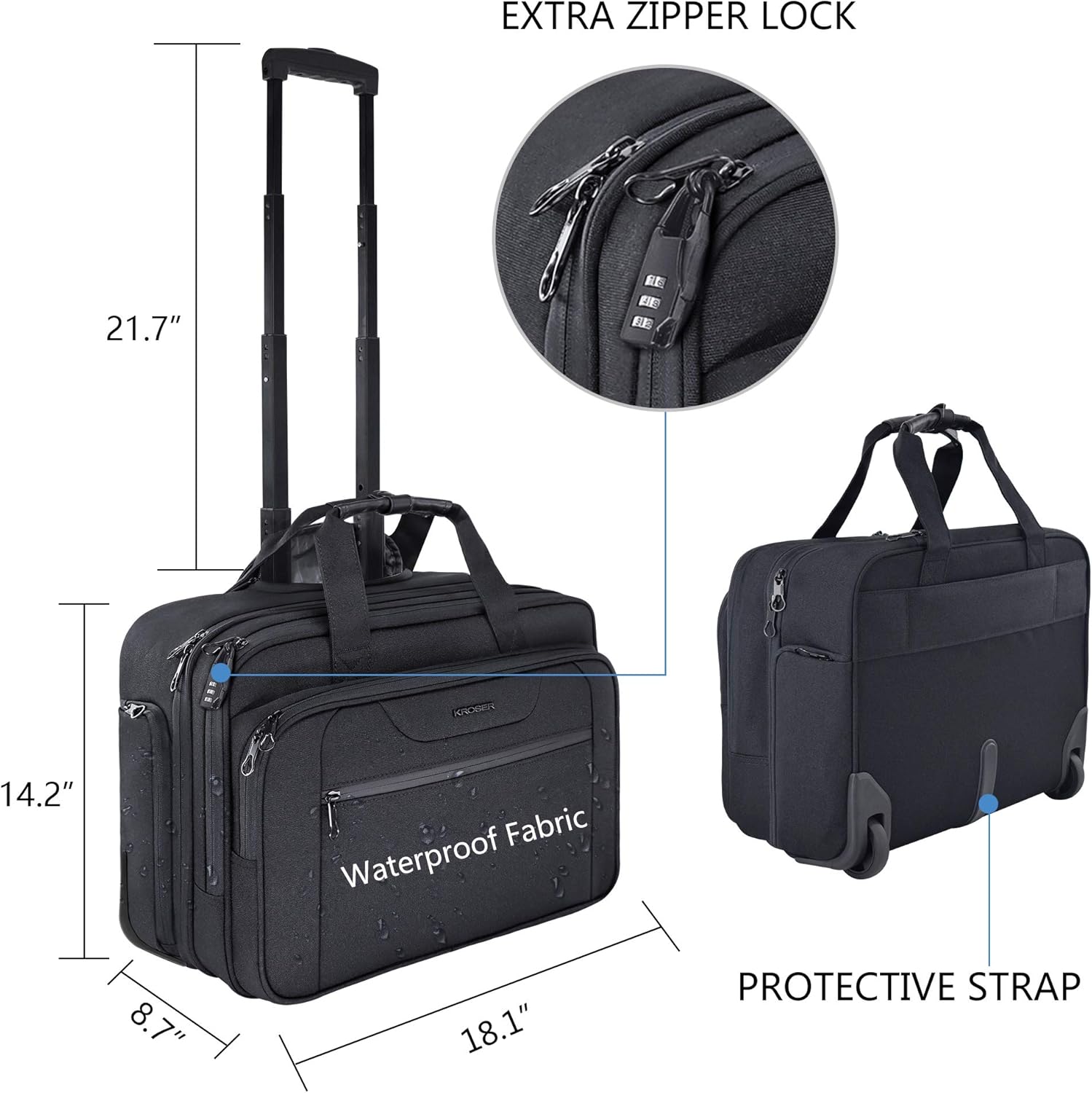 Black Rolling Laptop Bag Wheeled Briefcase M232284