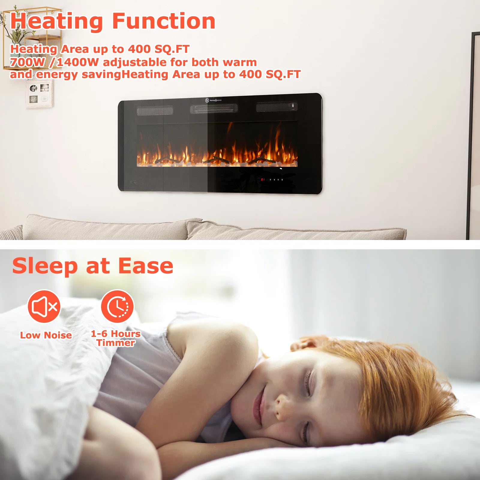 60" Wall Mounted Electric Fireplace M6700