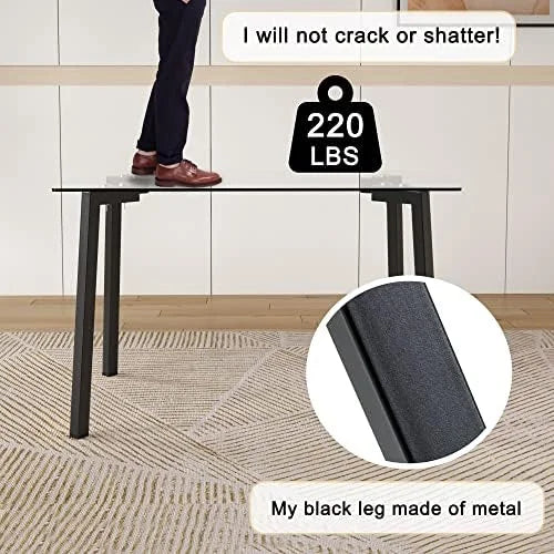 Clear Tempered Glass Dining Table with Metal Legs V542259